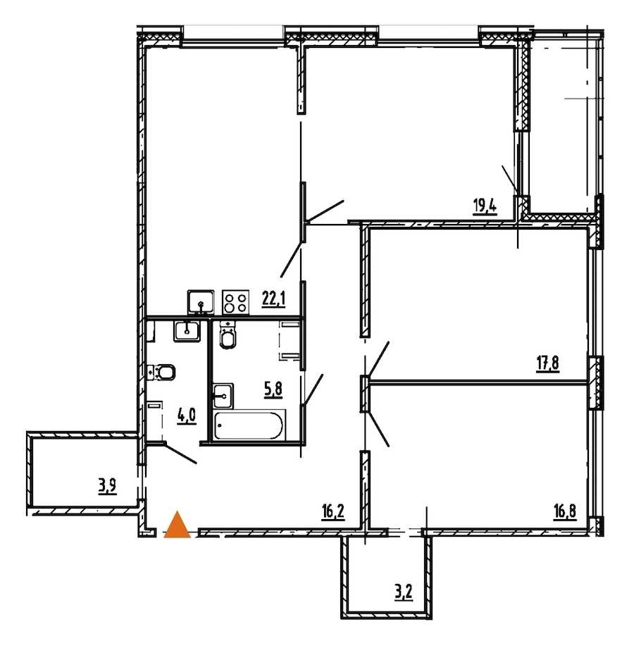 Трехкомнатная квартира в Эталон ЛенСпецСМУ: площадь 112.3 м2 , этаж: 2 – купить в Санкт-Петербурге